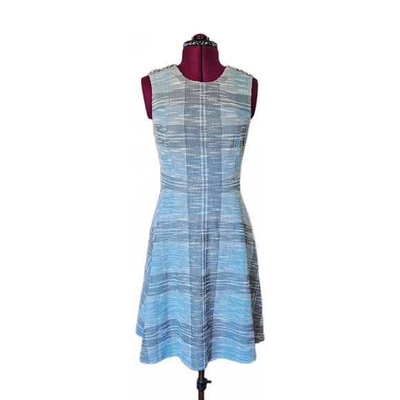 Tommy Hilfiger SEEN ON TV JANE THE VIRGIN Blue Tweed Fit&Flare Sleeveless Dress - Picture 5 of 16